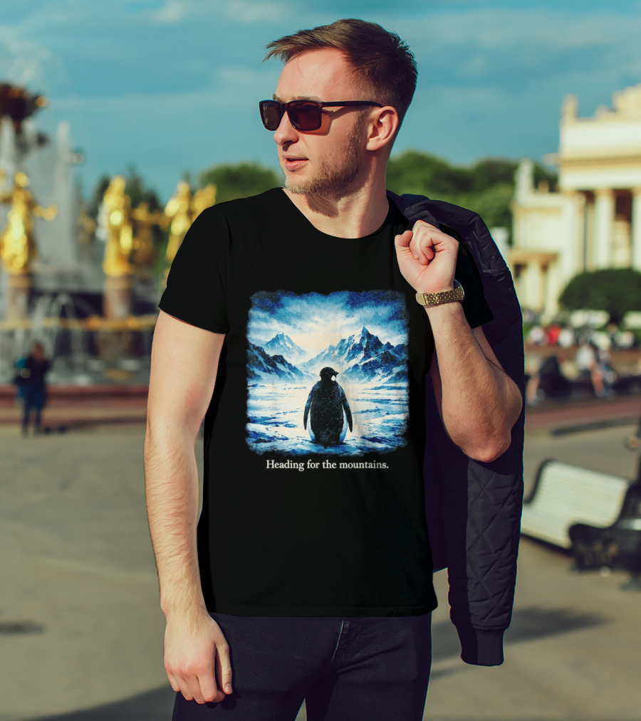 Penguin But Why Heading For The Mountains Scenic Landscape T-Shirt