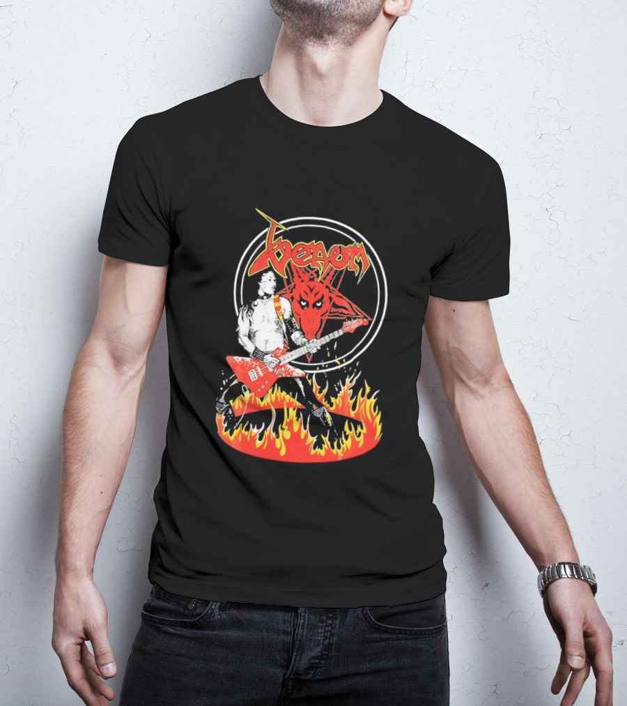 Venom Red Demon Guitarist Flaming Circle T-Shirt