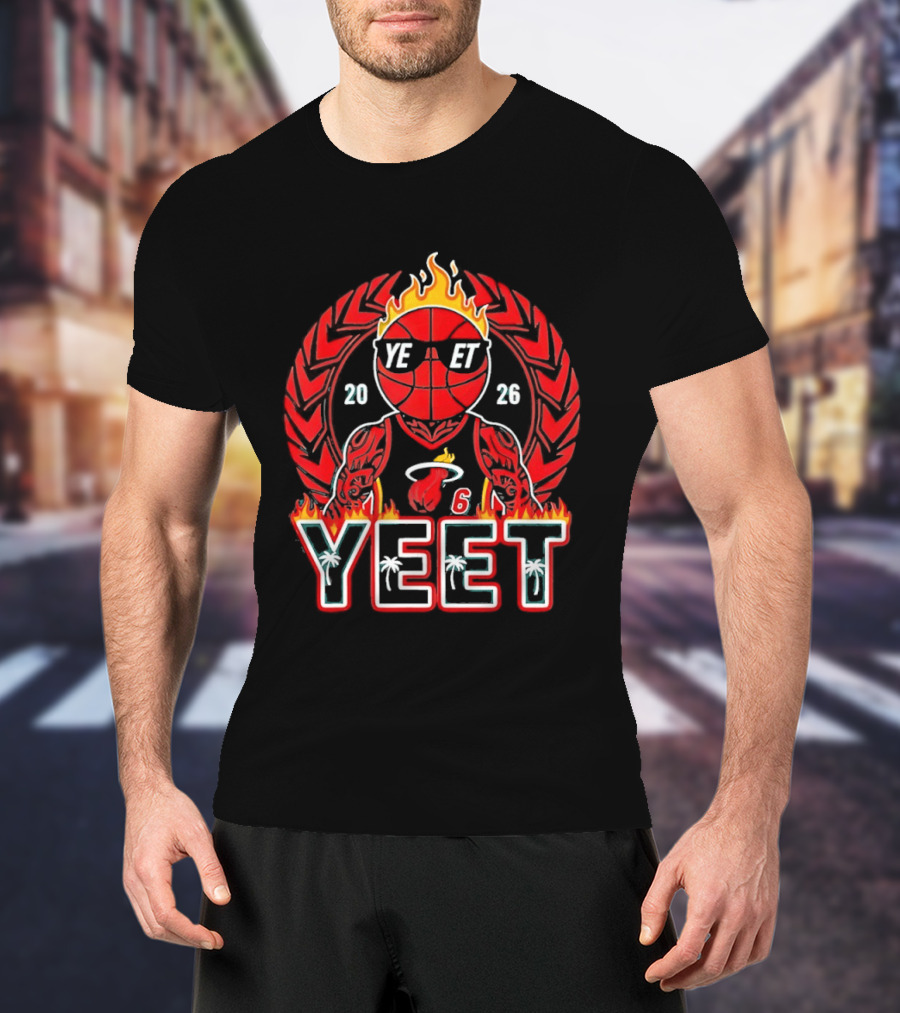 Yeet Jey Uso Miami Heat 2026 Flaming Basketball Laurel Sunglasses T-Shirt