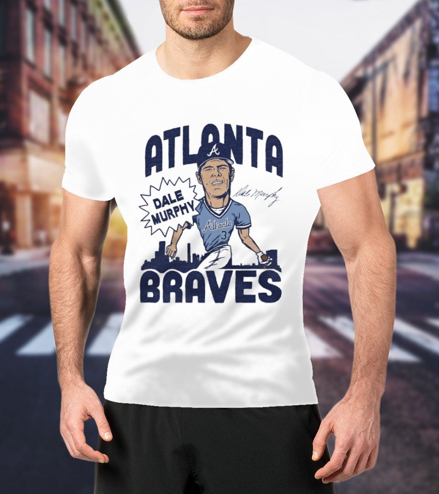 Atlanta Braves Dale Murphy Cartoon Autograph Skyline Baseball T-Shirt