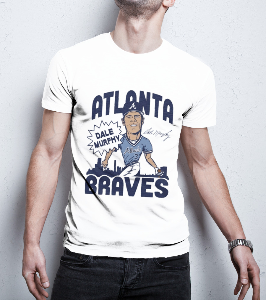 Atlanta Braves Dale Murphy Cartoon Autograph Skyline Baseball T-Shirt