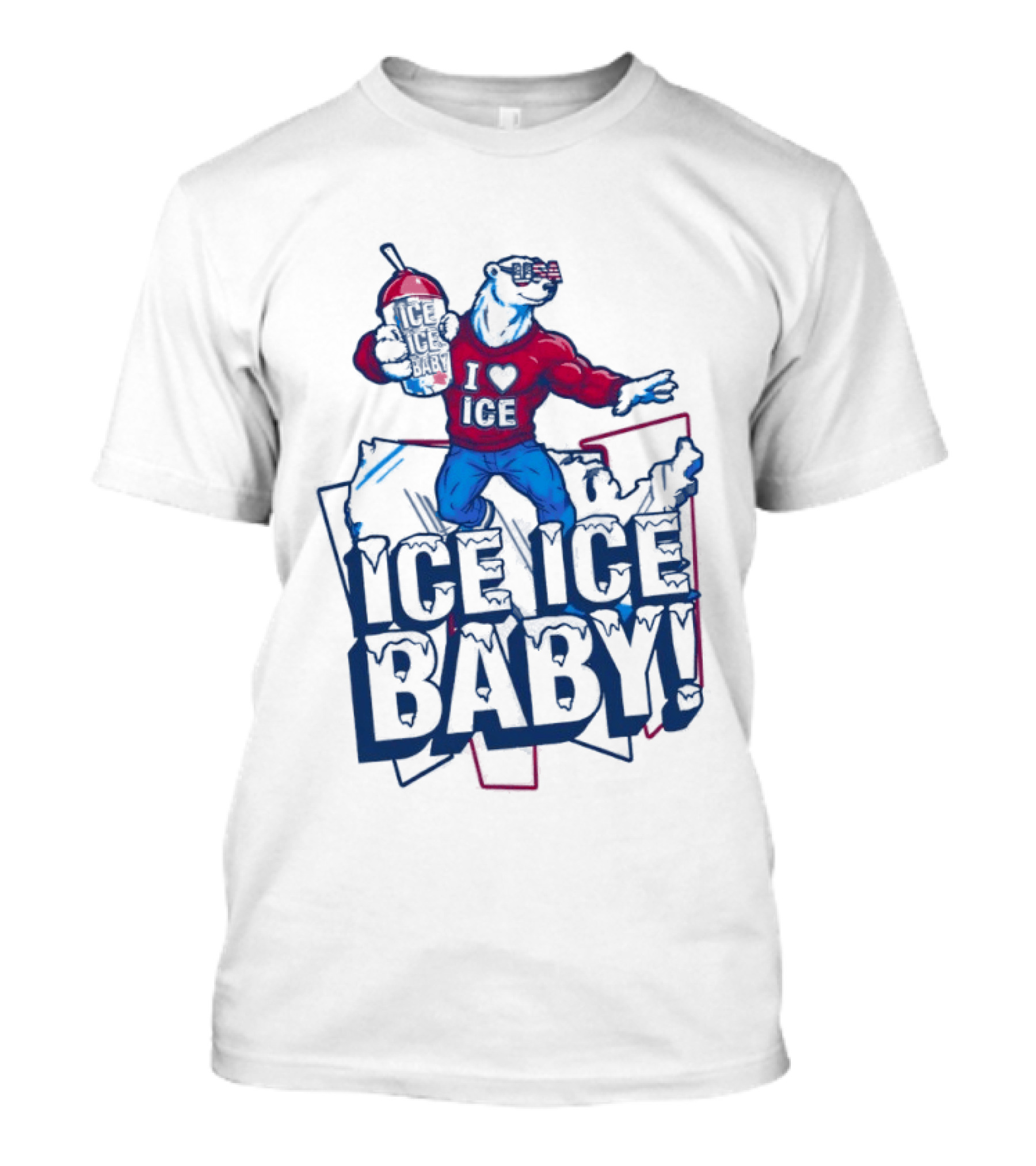 I Love ICE Ice Baby Cool Polar Bear Holding Drink T-Shirt