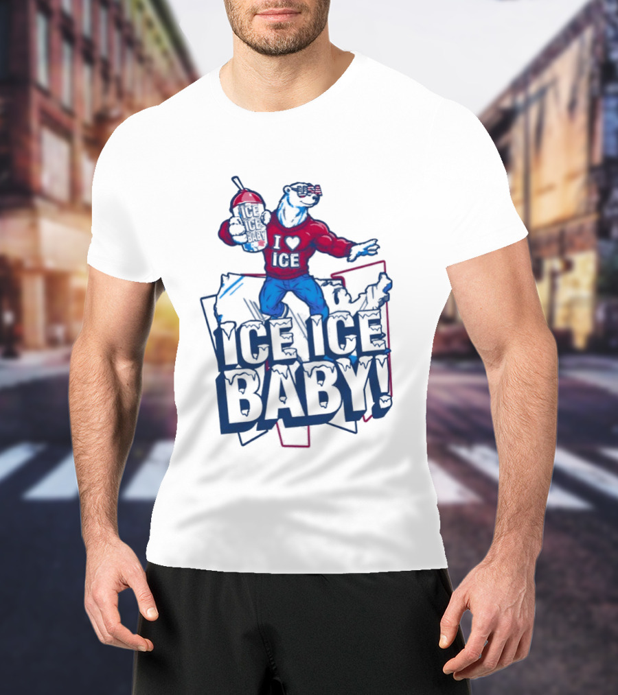 I Love ICE Ice Baby Cool Polar Bear Holding Drink T-Shirt
