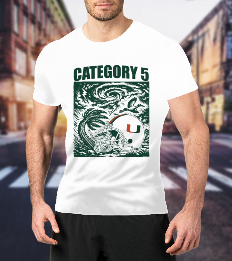 Miami Hurricanes Category 5 Helmet Storm Football T-Shirt