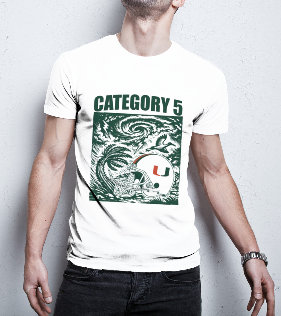 Miami Hurricanes Category 5 Helmet Storm Football T-Shirt