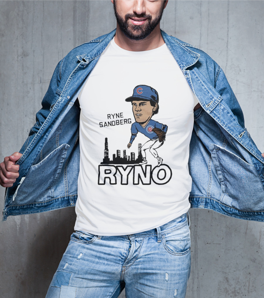 Ryne Sandberg Ryno Chicago Cubs Cartoon Skyline T-Shirt