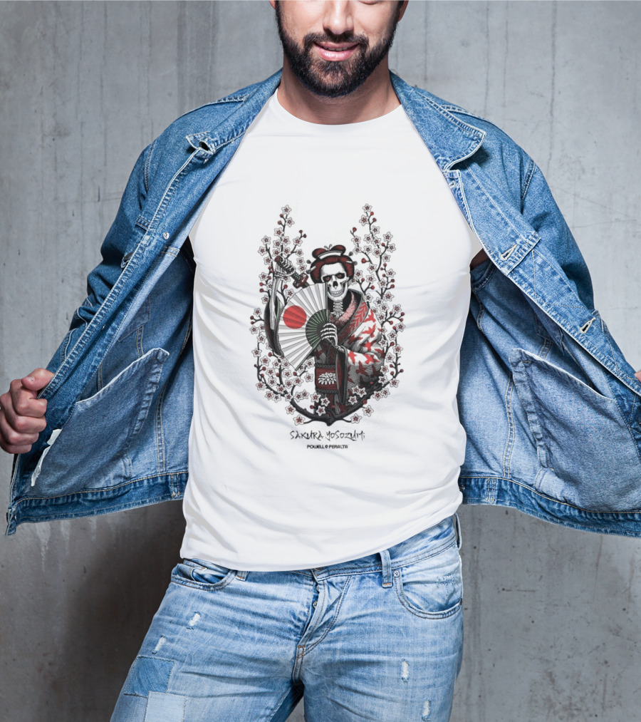 Skeleton Powell Peralta Sakura Yosozumi Samurai With Roses And Fan T-Shirt