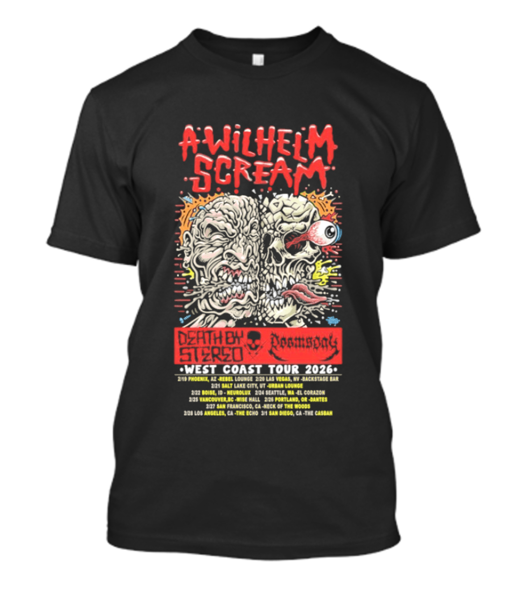 A Wilhelm Scream West Coast Tour 2026 Skull Brain Band Dates California Nevada Washington T-Shirt