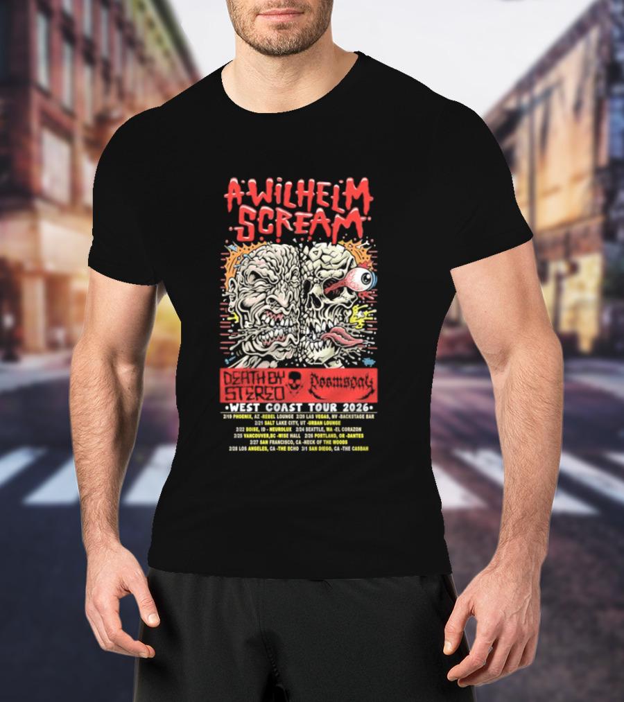 A Wilhelm Scream West Coast Tour 2026 Skull Brain Band Dates California Nevada Washington T-Shirt