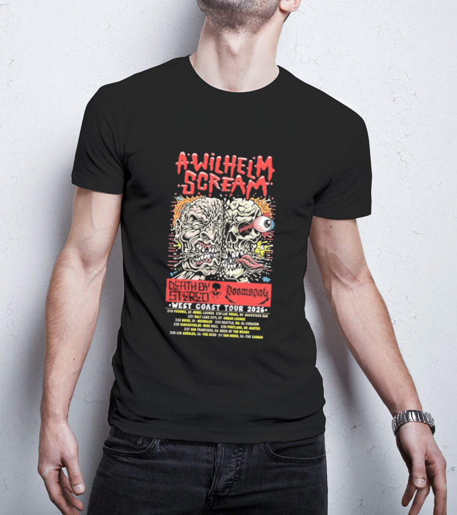 A Wilhelm Scream West Coast Tour 2026 Skull Brain Band Dates California Nevada Washington T-Shirt