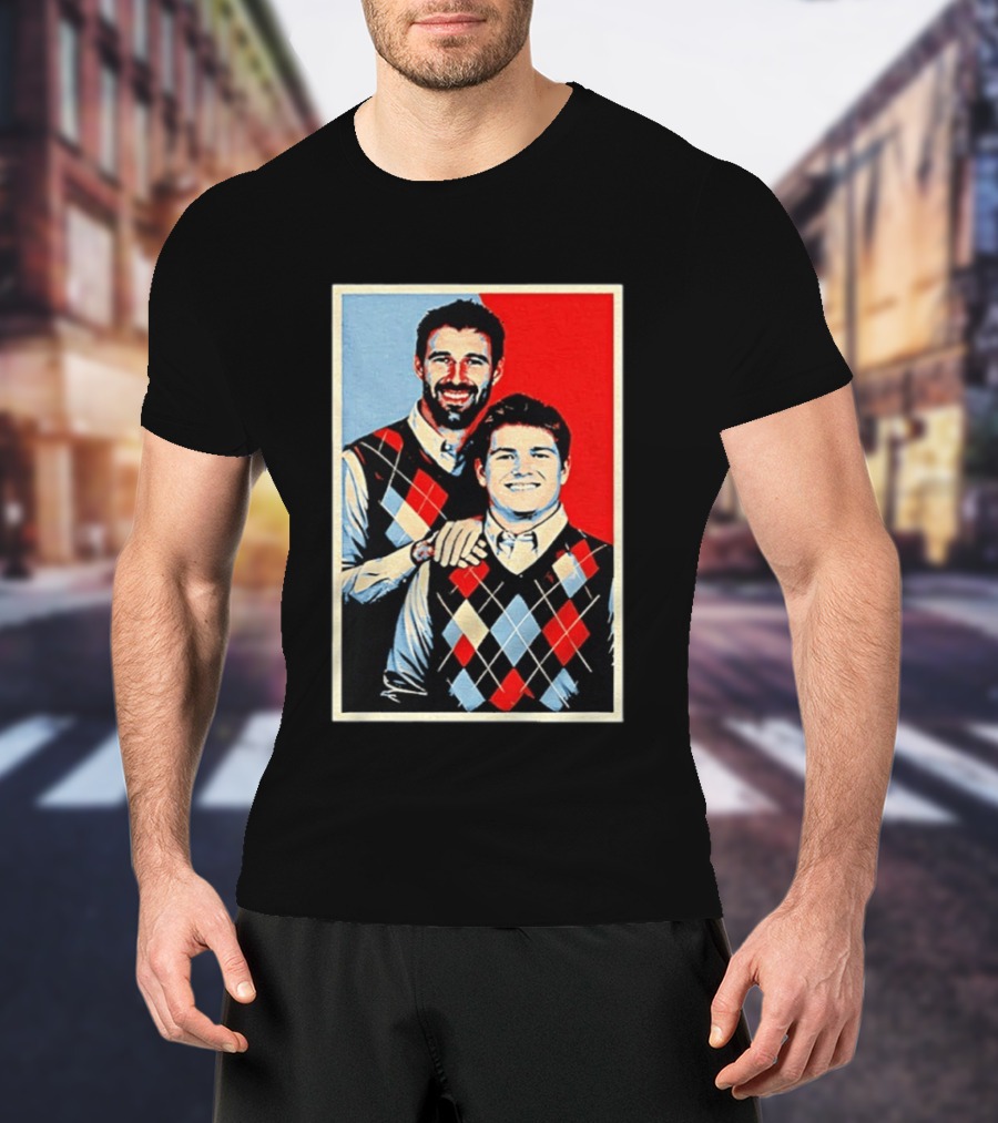 Mike Vrabel Drake Maye New England Patriots Football Hope Iconic Argyle Sweater T-Shirt