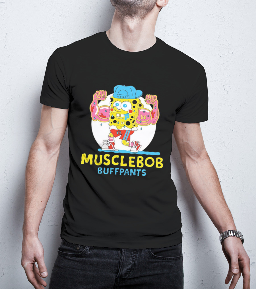 Musclebob Buffpants Flexing Cartoon Character Vibrant Athletic T-Shirt
