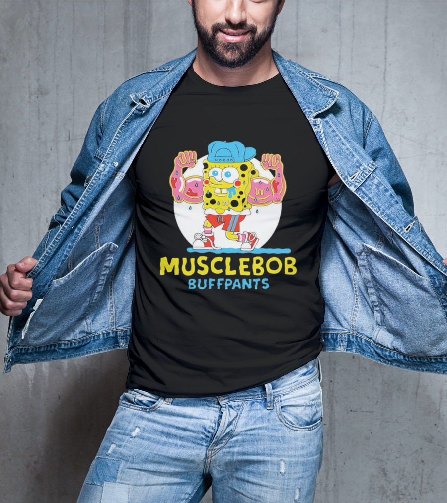 Musclebob Buffpants Flexing Cartoon Character Vibrant Athletic T-Shirt