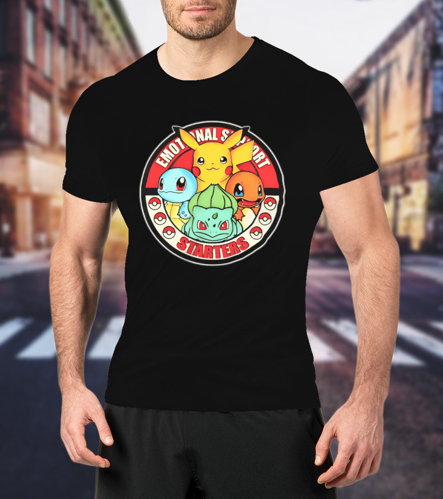 Emotional Support Starters Pikachu Squirtle Charmander Bulbasaur T-Shirt