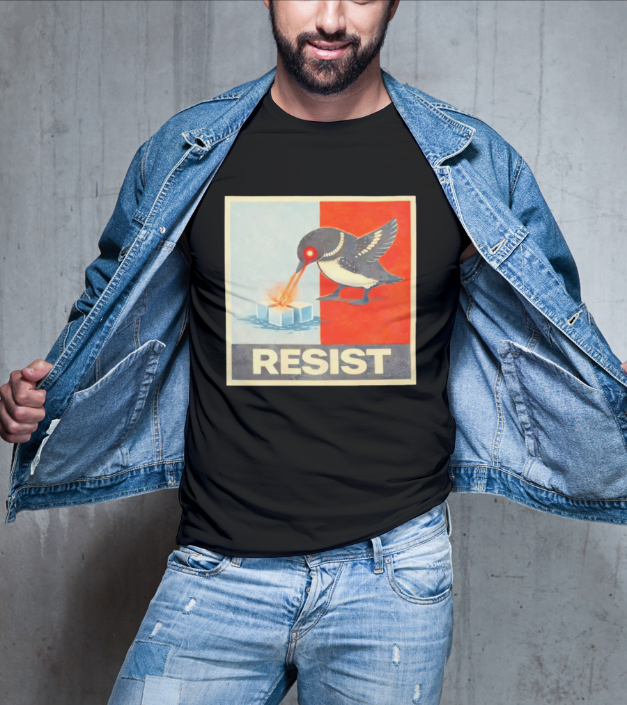 Resist Penguin Melting Ice Laser Eyes Red Blue Split T-Shirt