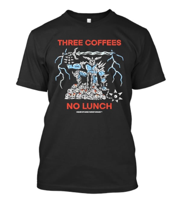 Three Coffees No Lunch Robot Lightning Starburst T-Shirt