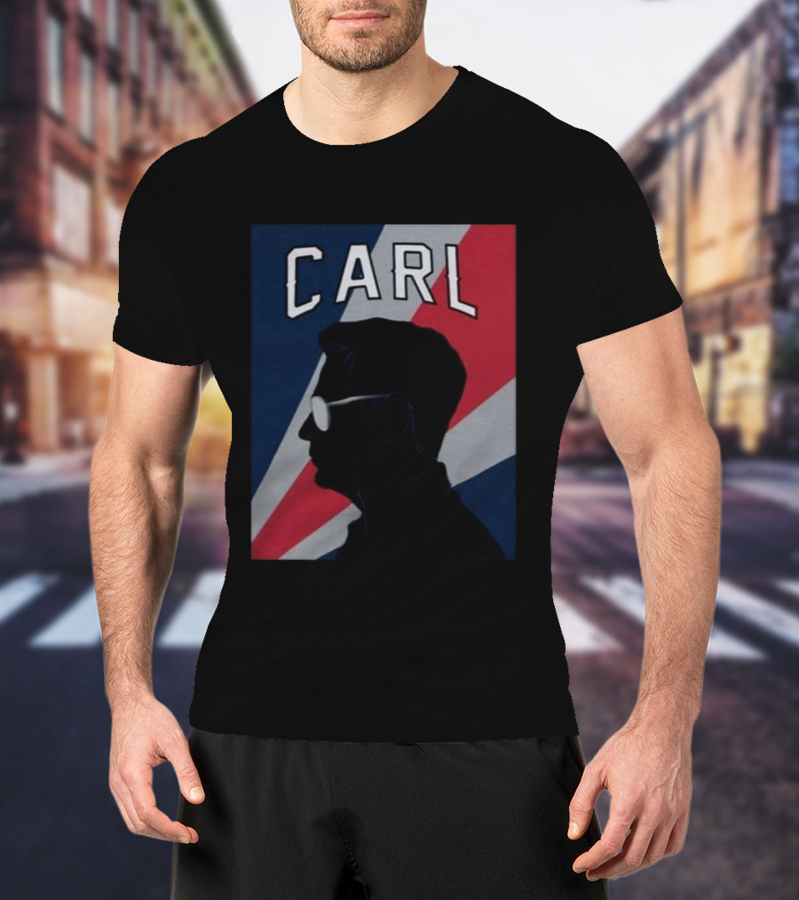CARL Silhouette With Red And Blue Angled Stripes T-Shirt