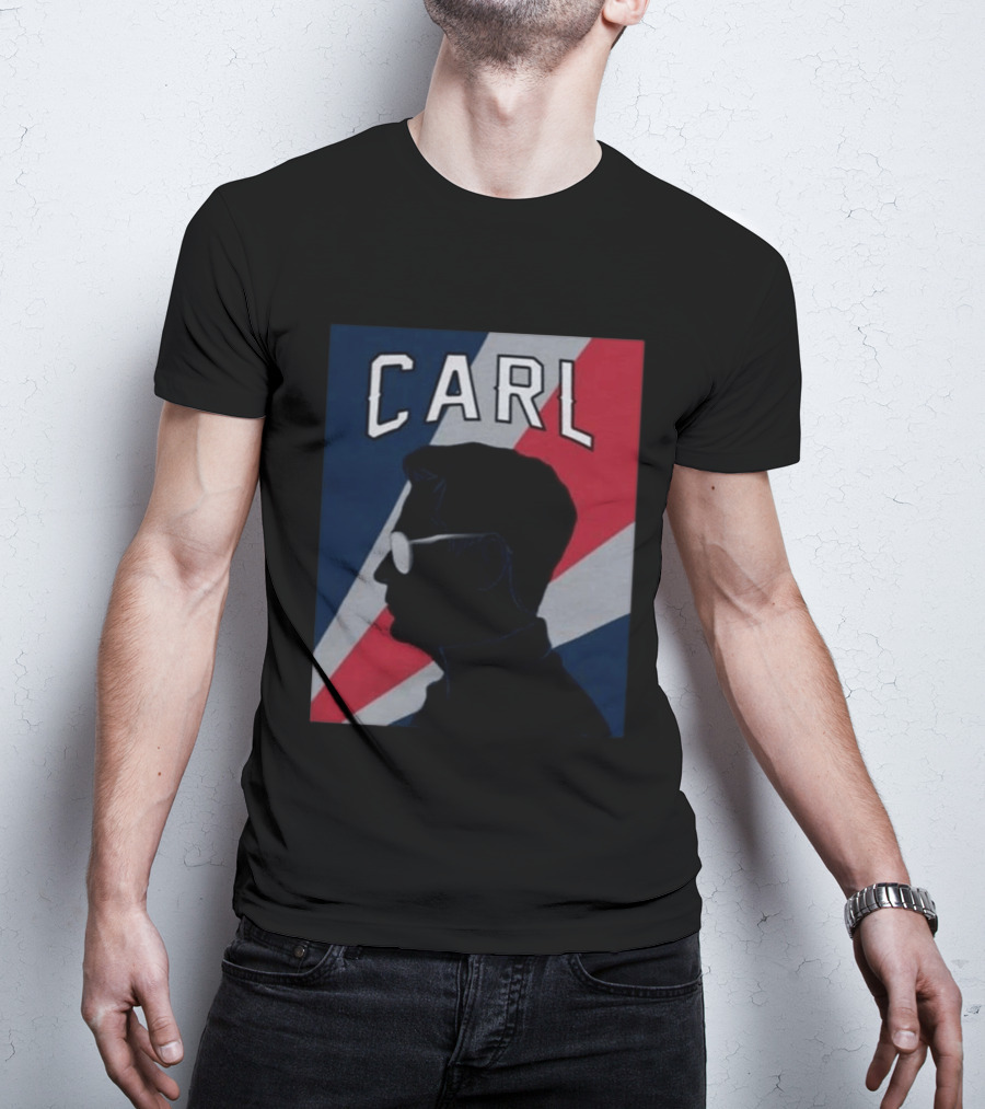 CARL Silhouette With Red And Blue Angled Stripes T-Shirt