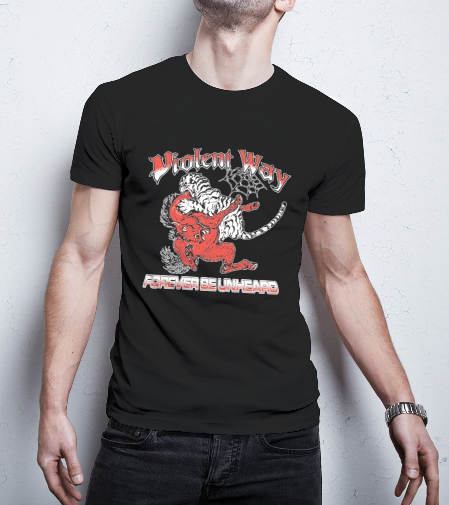 Violent Way Forever Be Unheard Tiger Red Devil Wrestling Tiger Spiderweb T-Shirt