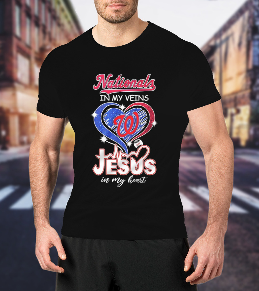 Nationals In My Veins W Heart Jesus In My Heart T-Shirt