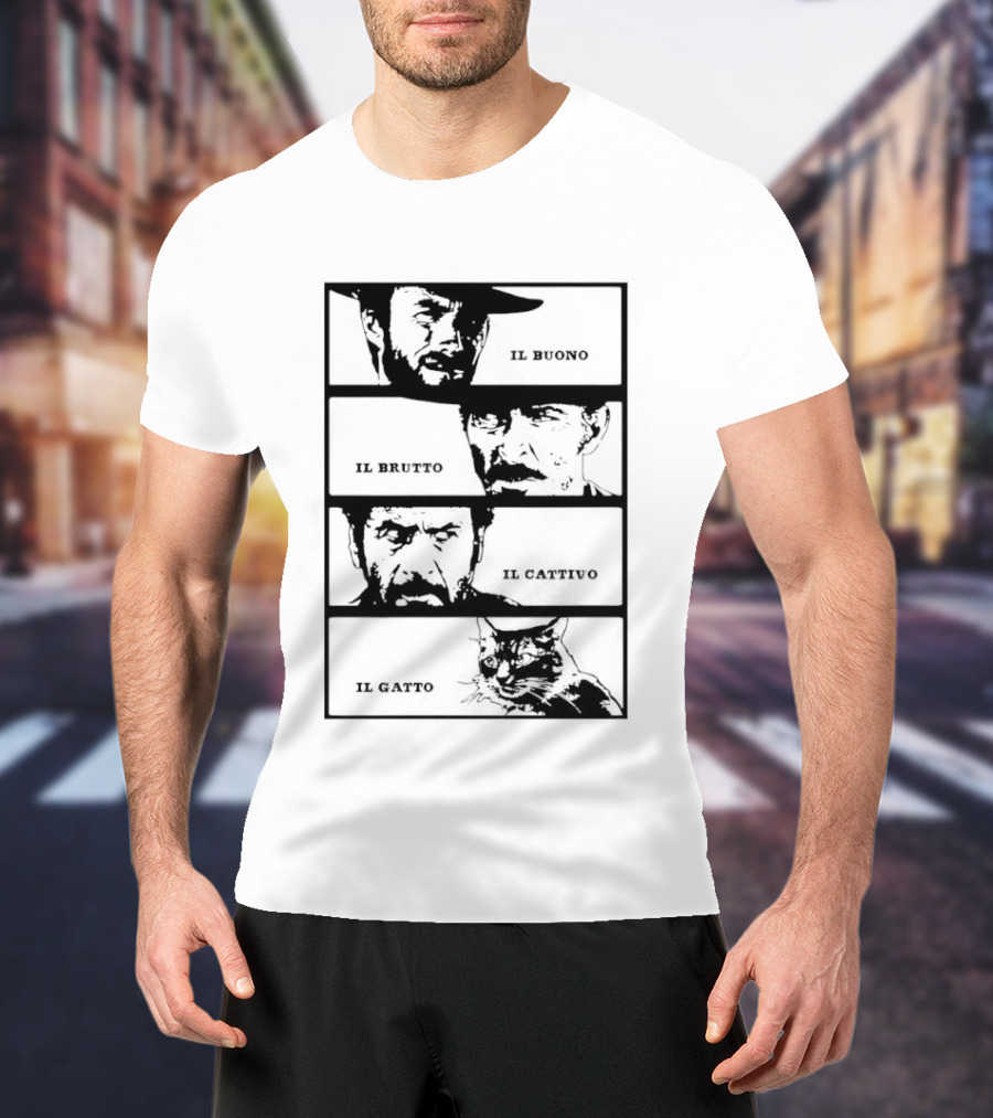 Four Amigos Il Buono Il Brutto Il Cattivo Il Gatto Classic Movie T-Shirt