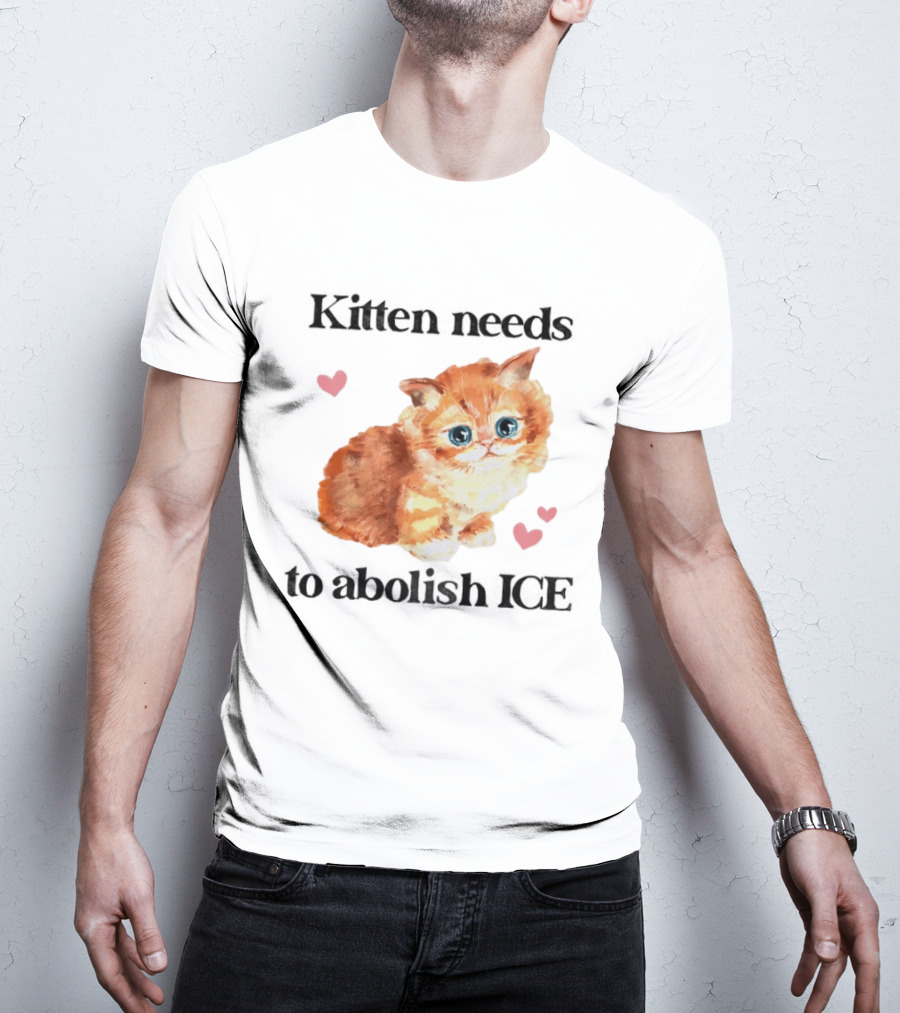 Kitten Needs To Abolish ICE Cute Cat With Hearts T-Shirt