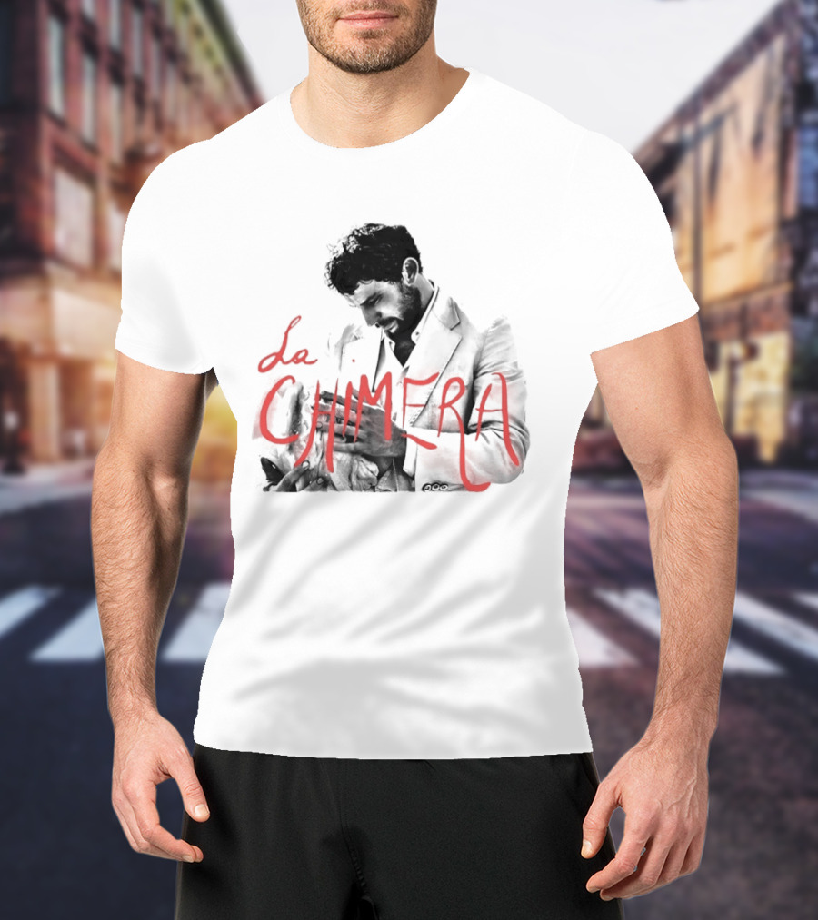 La Chimera Film Red Neon Style Text Over Mysterious Figure T-Shirt