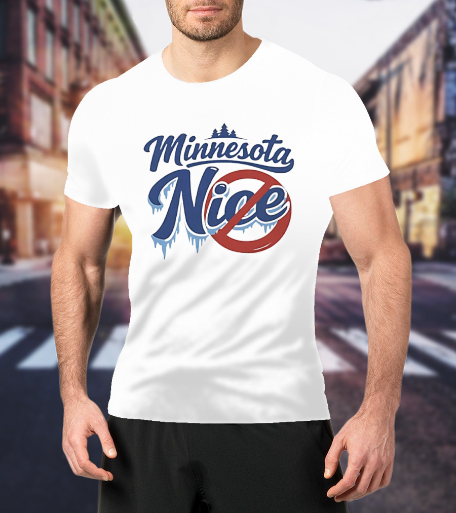 Minnesota Nice Anti Ice Dripping Text Red Circle Blue Letters T-Shirt