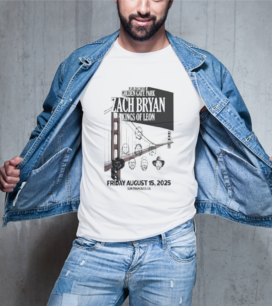 Zach Bryan Kings Of Leon Golden Gate Park San Francisco August 15 2025 Tour T-Shirt