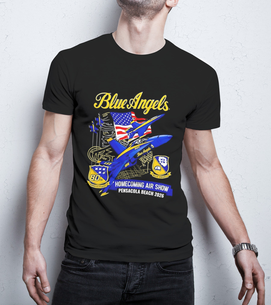 Blue Angels Homecoming Air Show Pensacola Beach 2026 American Flag Jet Aviation T-Shirt