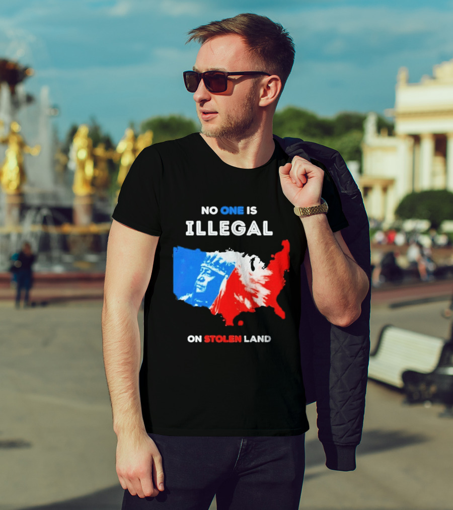 No One Is Illegal On Stolen Land Red Blue Map Indigenous American T-Shirt