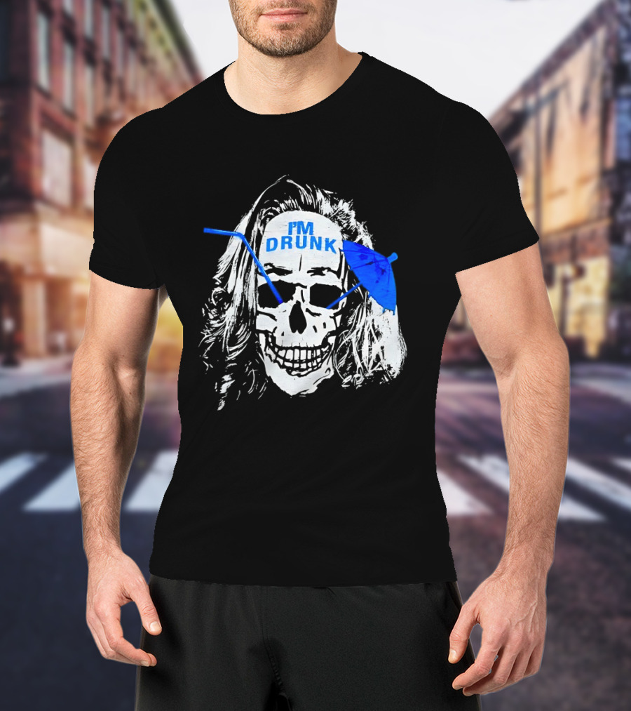 Skull I'm Drunk Brannigan Blue Straw Umbrella T-Shirt