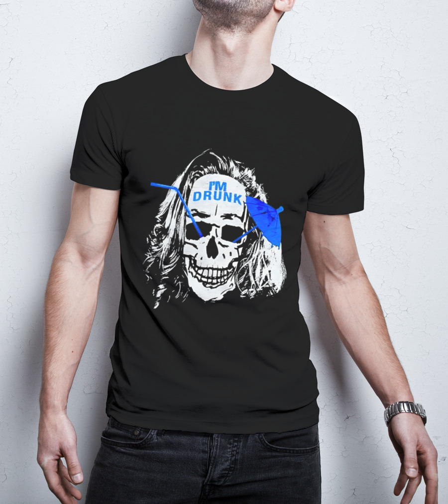 Skull I'm Drunk Brannigan Blue Straw Umbrella T-Shirt