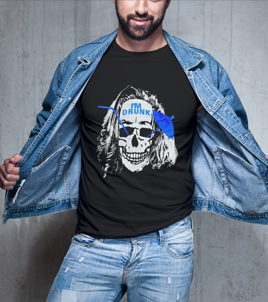 Skull I'm Drunk Brannigan Blue Straw Umbrella T-Shirt
