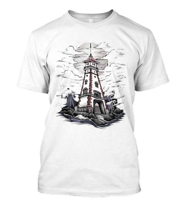Lighthouse Under Full Moon With Dark Clouds T-Shirt