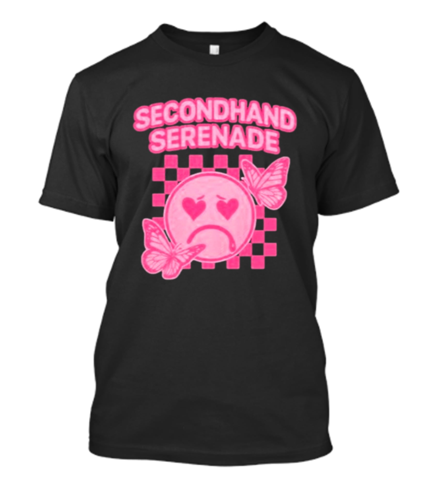 Secondhand Serenade Sad Emo Pink Heartbroken Face With Butterflies T-Shirt