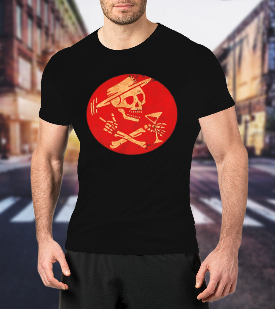 Social Distortion Skeleton Icon With Martini And Fedora In Red Circle T-Shirt