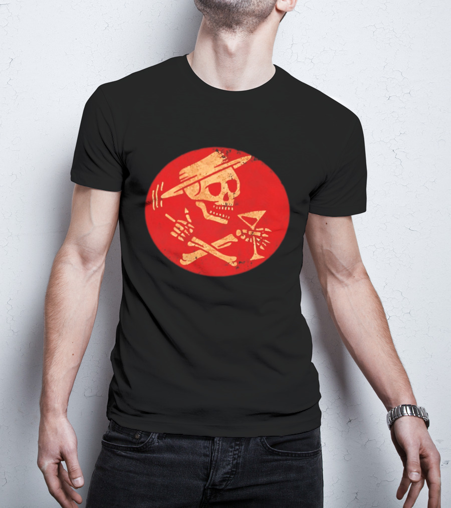 Social Distortion Skeleton Icon With Martini And Fedora In Red Circle T-Shirt