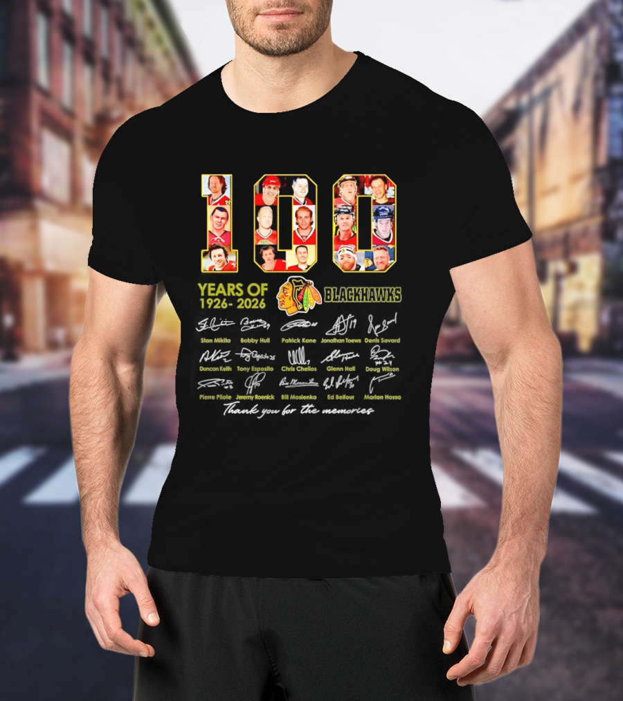 Chicago Blackhawks 100 Years 1926 2026 Thank You For The Memories Signatures T-Shirt