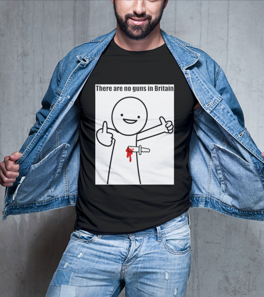 There Are No Guns In Britain Cartoon Knife Joke T-Shirt