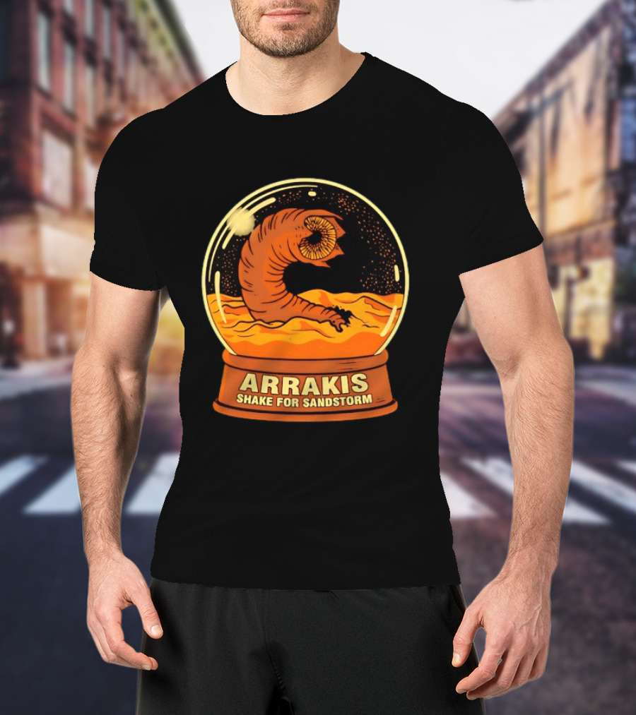 Arrakis Shake For Sandstorm Snow Globe Iconic Sandworm And Desert Scene T-Shirt