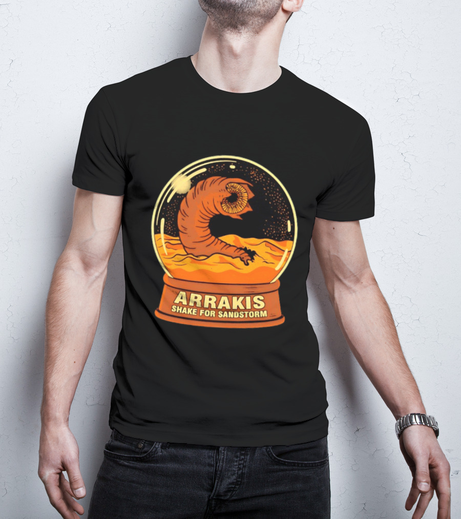 Arrakis Shake For Sandstorm Snow Globe Iconic Sandworm And Desert Scene T-Shirt
