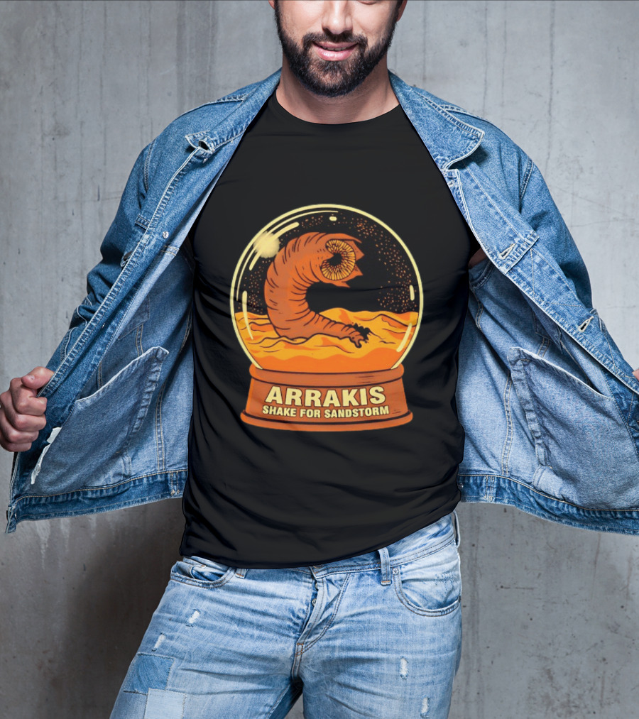 Arrakis Shake For Sandstorm Snow Globe Iconic Sandworm And Desert Scene T-Shirt