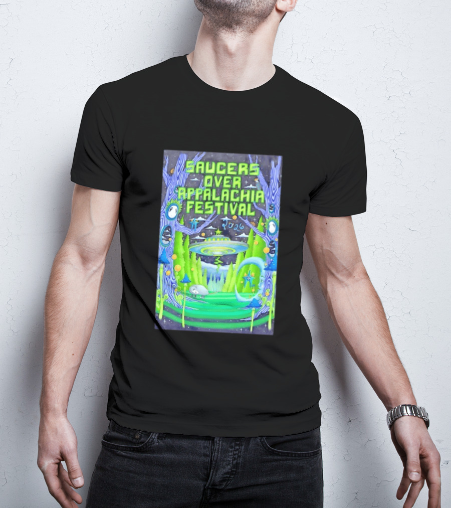 Saucers Over Appalachia Festival 2026 UFO Theme Bristol VA Jun 13 Forest Aliens T-Shirt