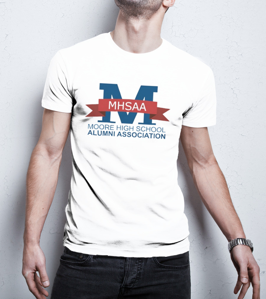 Moore High School Alumni Association MHSAA Red Ribbon Blue M T-Shirt