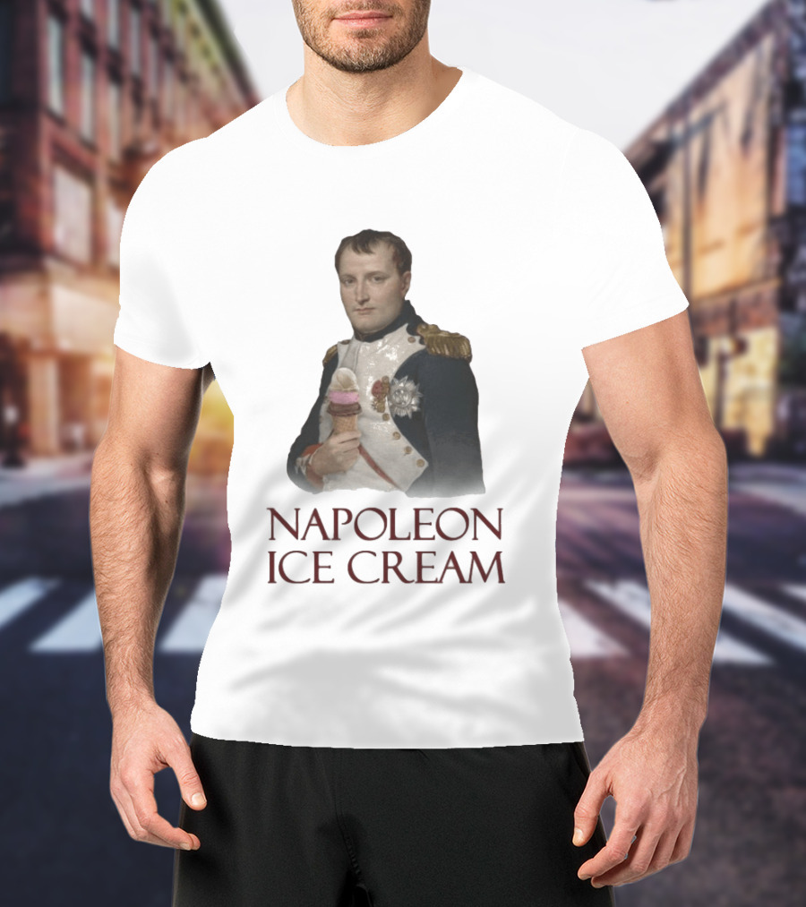 Napoleon Holding Neapolitan Ice Cream Cone Historical Mashup T-Shirt