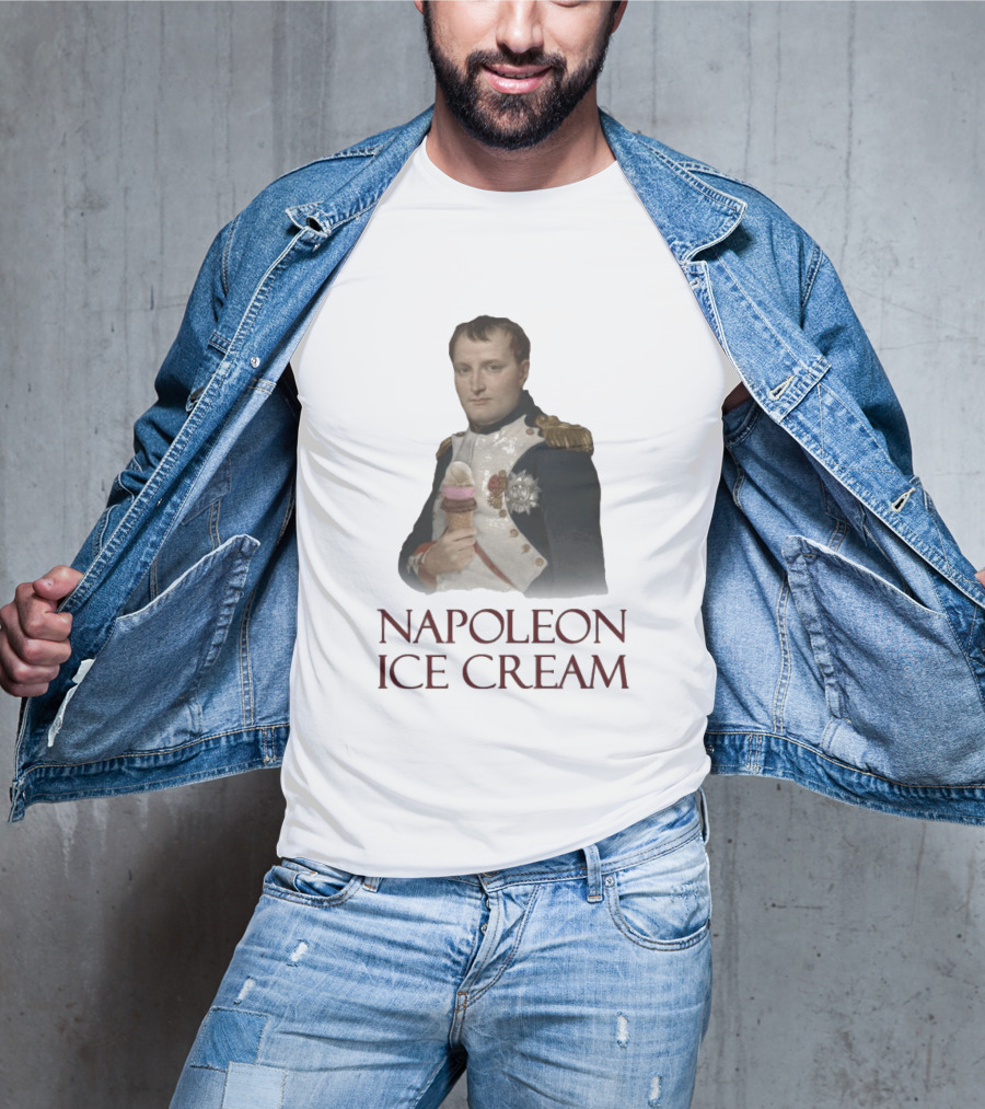 Napoleon Holding Neapolitan Ice Cream Cone Historical Mashup T-Shirt