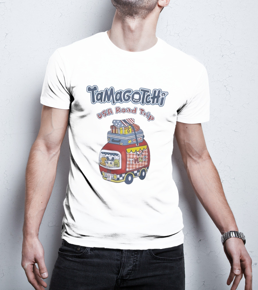 Tamagotchi USA Road Trip TMGC Adventure Van With Luggage And Flag T-Shirt