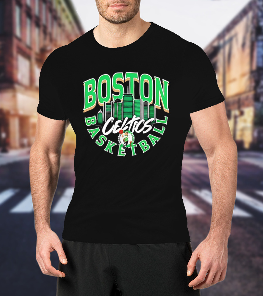 Boston Celtics Basketball City Skyline T-Shirt
