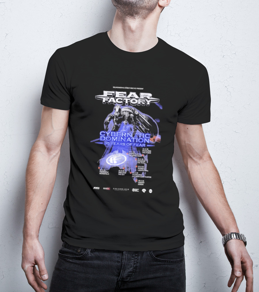 Fear Factory Cybernetic Domination 35 Years Of Fear Tour Dates Australia New Zealand T-Shirt
